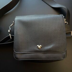 Mickey Pin Trading Black Faux Leather Crossbody Bag
